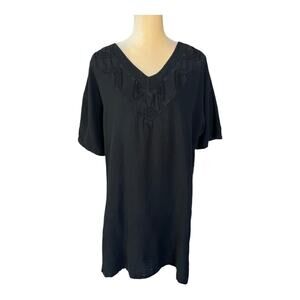 Ukambe Mexican Gauze Tunic Top Dress Size Large Black Short Sleeve